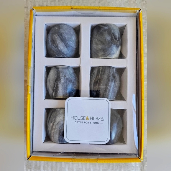Set Of 6 Napkin Rings Genuine Marble House & Home Marble Grey White - Picture 1 of 3